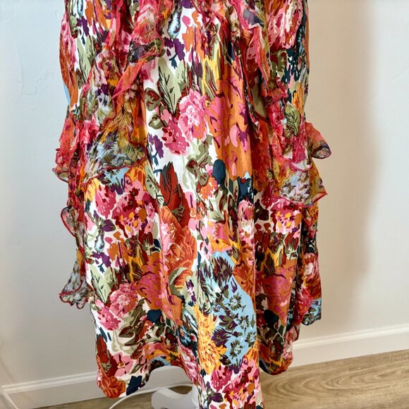 SUNDANCE Havana 100% Silk Floral Ruffled Dress V Neck Sleeveless Size 4 - Picture 3 of 16